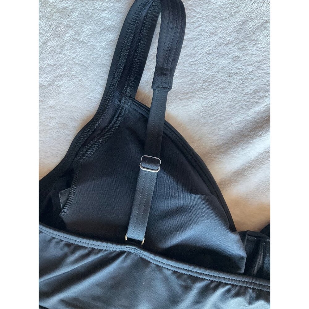 NEW W/Tags Lands' End Womens Sz 12 Tankini Top Black Crossed Rushed Swimwear Tra - Picture 5 of 11